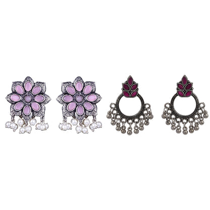 Jugni vibrant stud earrings (Baby Pink)&Fine Shine stud earrings (Red) Combo set