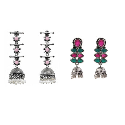 Dazzle Dash Jhumki earring (Multicolored)&Royal Triple Bell Layered Jhumka Earring (Baby Pink) Combo set
