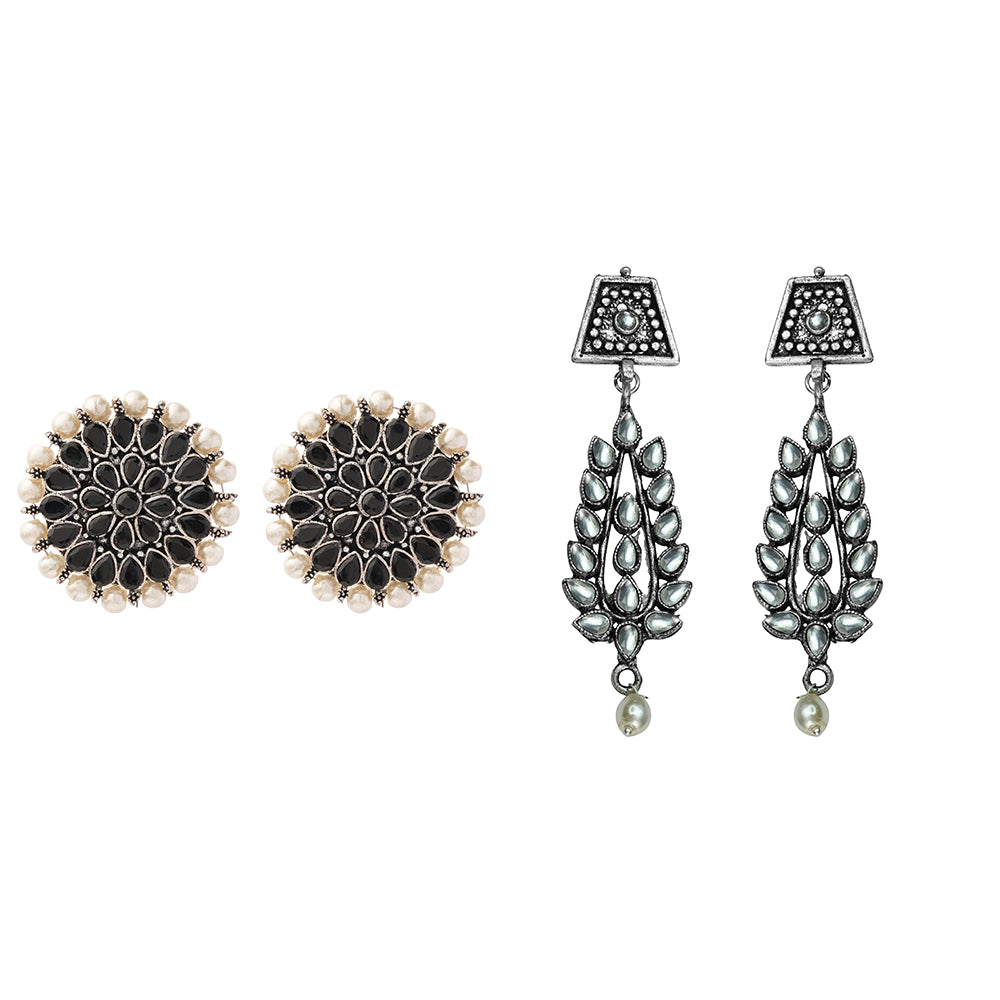 Carved Charm Dangler earrings &  Precious Petal stone studded dangler earring (White) Combo set