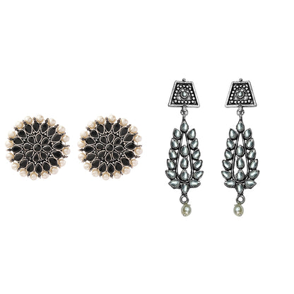 Carved Charm Dangler earrings &  Precious Petal stone studded dangler earring (White) Combo set