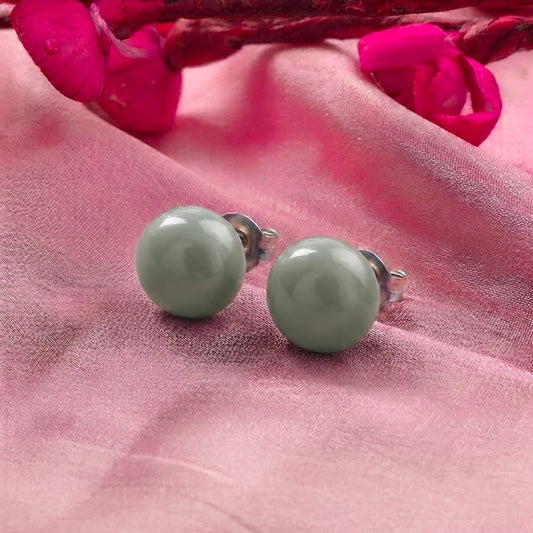 Glossy Dome Stud Earrings (Green)