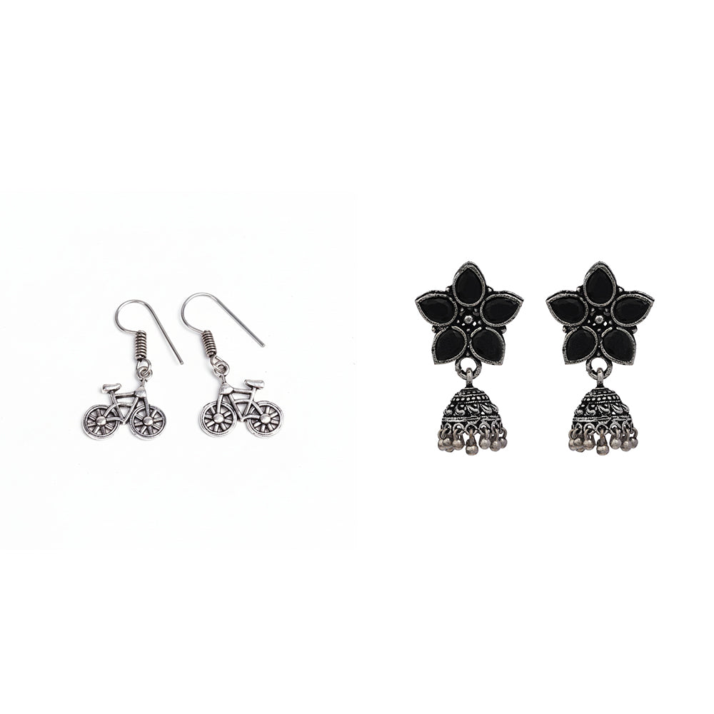 Beauty Bloom ghunghroo jhumki earring (Black)&Cycle Charm Dangler earrings (Silver) Combo set