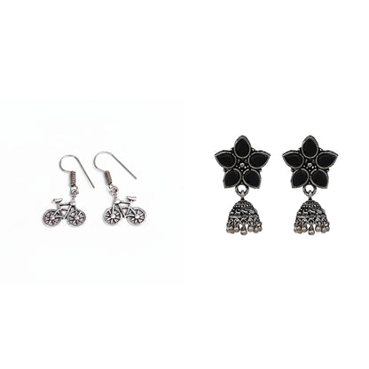 Beauty Bloom ghunghroo jhumki earring (Black)&Cycle Charm Dangler earrings (Silver) Combo set