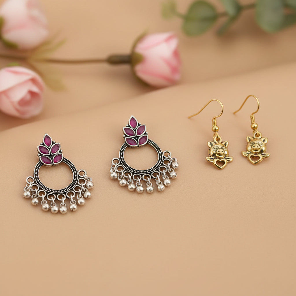 Fine Shine stud earrings (Red)&Persian Glory dangler earrings Combo set