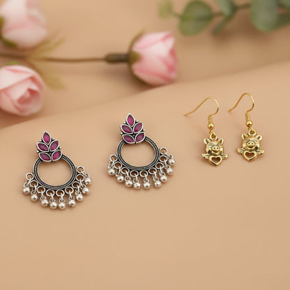 Fine Shine stud earrings (Red)&Persian Glory dangler earrings Combo set