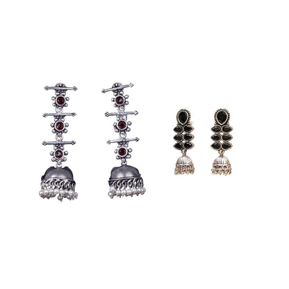 Dazzle Dash Jhumki earring (Black)&Royal Triple Bell Layered Jhumka Earring (Dark Maroon) Combo set