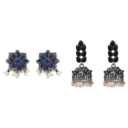 Jugni vibrant stud earrings & Leaf Cascade jhumki earrings Combo set