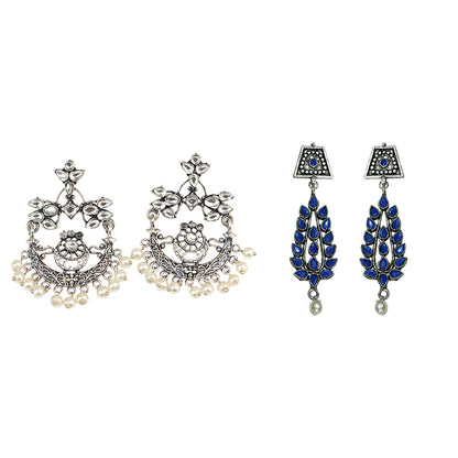 Carved Charm Dangler earrings &  Precious Petal stone studded dangler earring Combo set