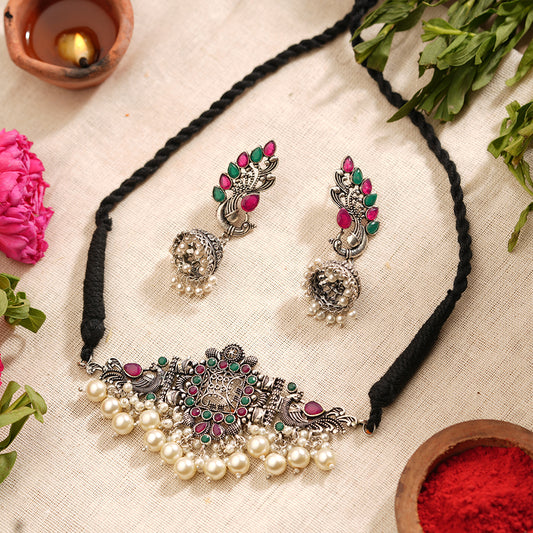 Rustic spark pearl rope neckpiece (Multicolored)