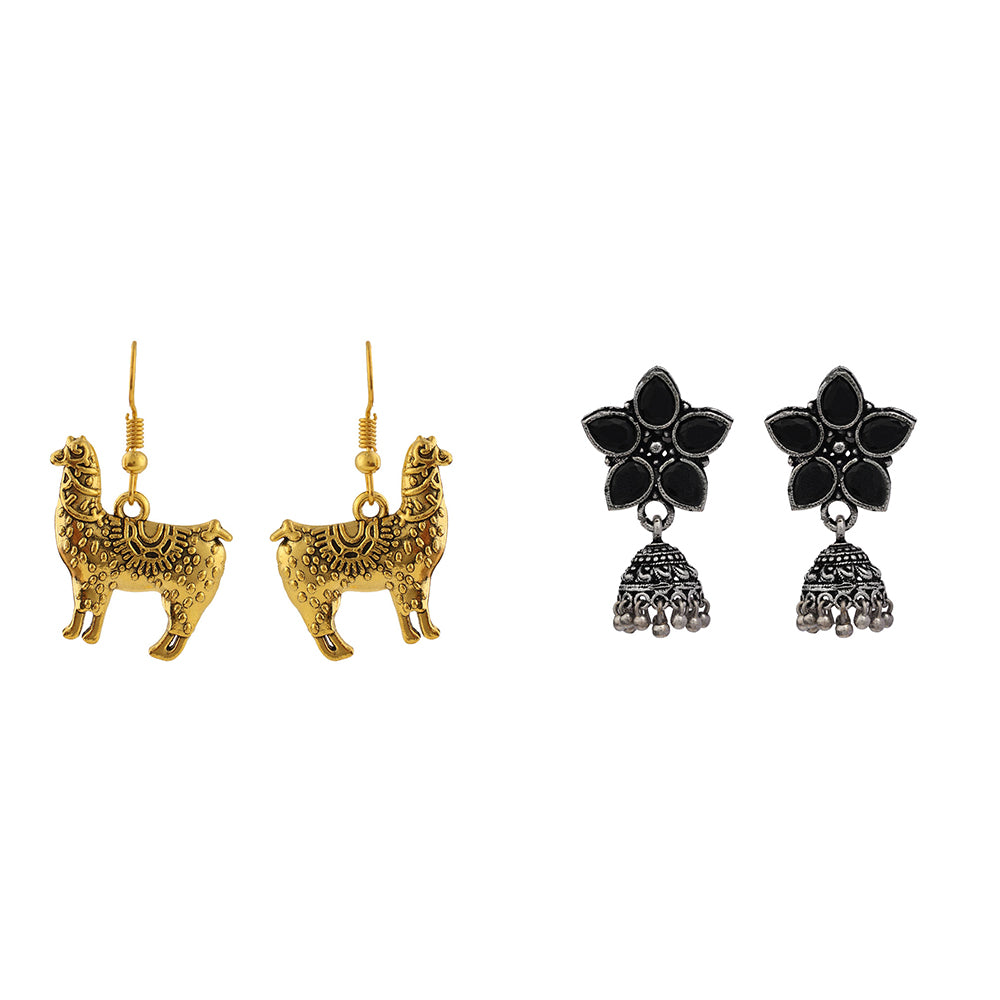 Beauty Bloom ghunghroo jhumki earring (Black)&Lama Drama dangler earrings Combo set