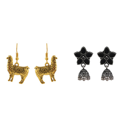 Beauty Bloom ghunghroo jhumki earring (Black)&Lama Drama dangler earrings Combo set