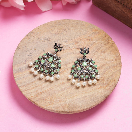 Pista Stone Studded Danglers With Hanging Pearls