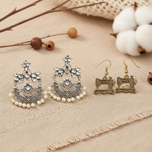 Carved Charm Dangler earrings &  Taylor dangler earrings Combo set for Women and Girl