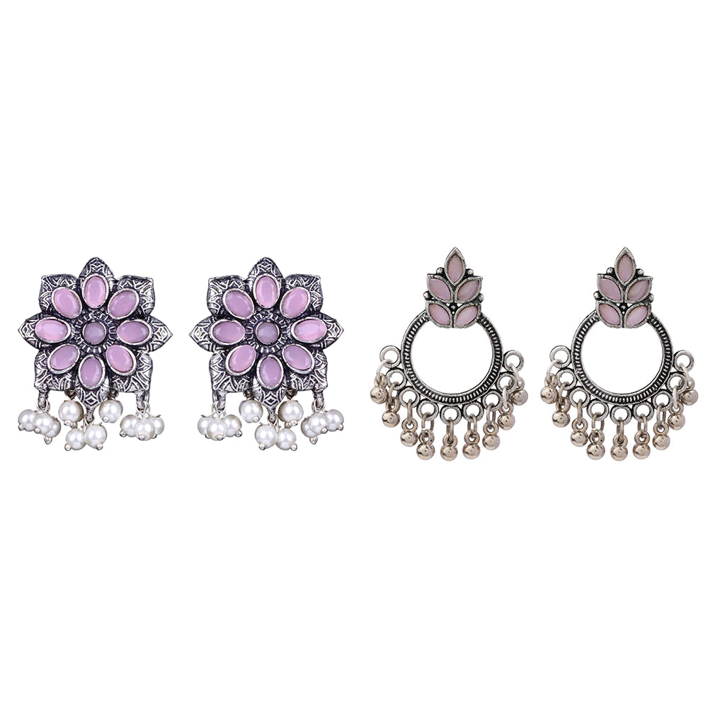 Jugni vibrant stud earrings (Baby Pink)&Fine Shine stud earrings (Baby Pink) Combo set