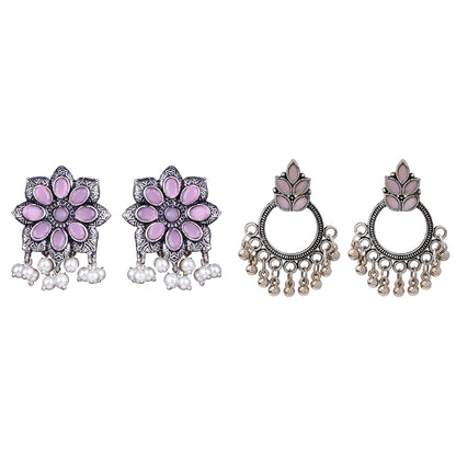Jugni vibrant stud earrings (Baby Pink)&Fine Shine stud earrings (Baby Pink) Combo set