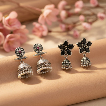 Beauty Bloom ghunghroo jhumki earring (Black)&Charmbell jhumka earrings (Red) Combo set