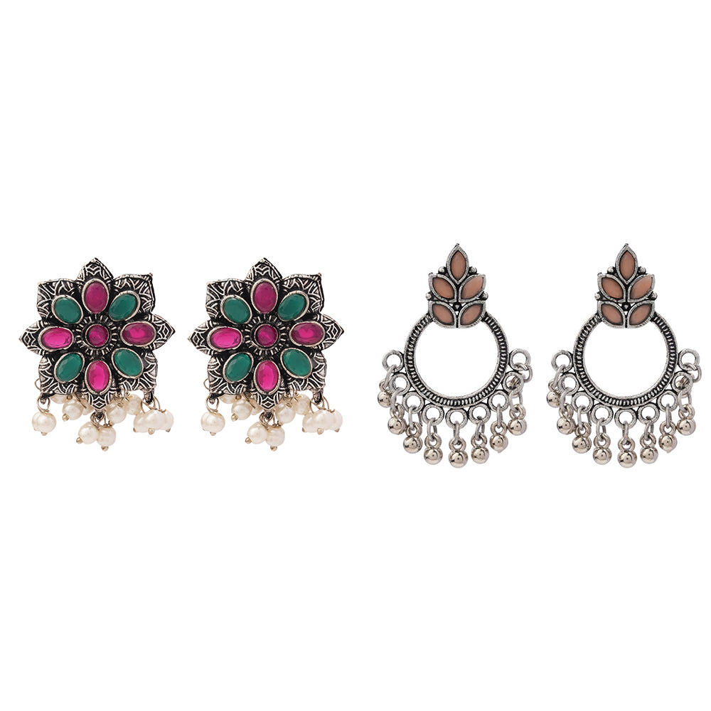 Jugni vibrant stud earrings (Multicolored)&Fine Shine stud earrings (Light Orange) Combo set