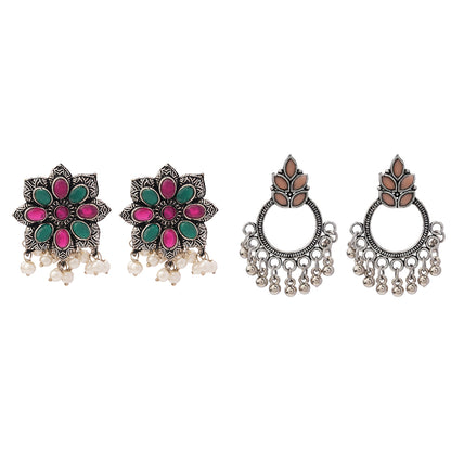 Jugni vibrant stud earrings (Multicolored)&Fine Shine stud earrings (Light Orange) Combo set