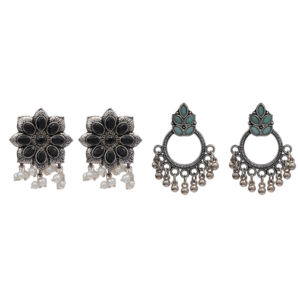 Jugni vibrant stud earrings (Black)&Fine Shine stud earrings (Mint) Combo set