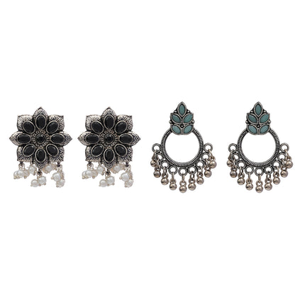 Jugni vibrant stud earrings (Black)&Fine Shine stud earrings (Mint) Combo set