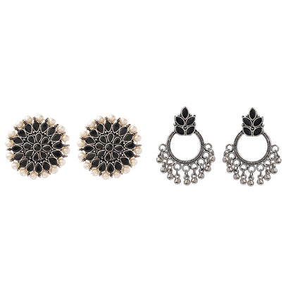 Carved Charm Dangler earrings &  Fine Shine stud earrings (Black) Combo set