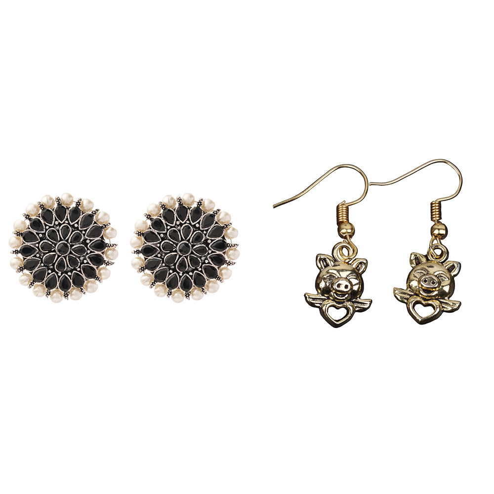 Carved Charm Dangler earrings &  Oink Oink dangler earrings Combo set