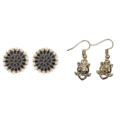 Carved Charm Dangler earrings &  Oink Oink dangler earrings Combo set