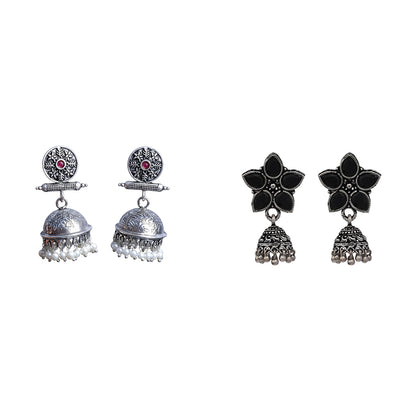 Beauty Bloom ghunghroo jhumki earring (Black)&Charmbell jhumka earrings (Red) Combo set