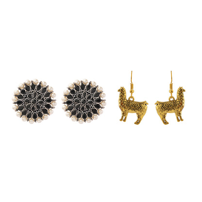 Carved Charm Dangler earrings &  Lama Drama dangler earrings Combo set