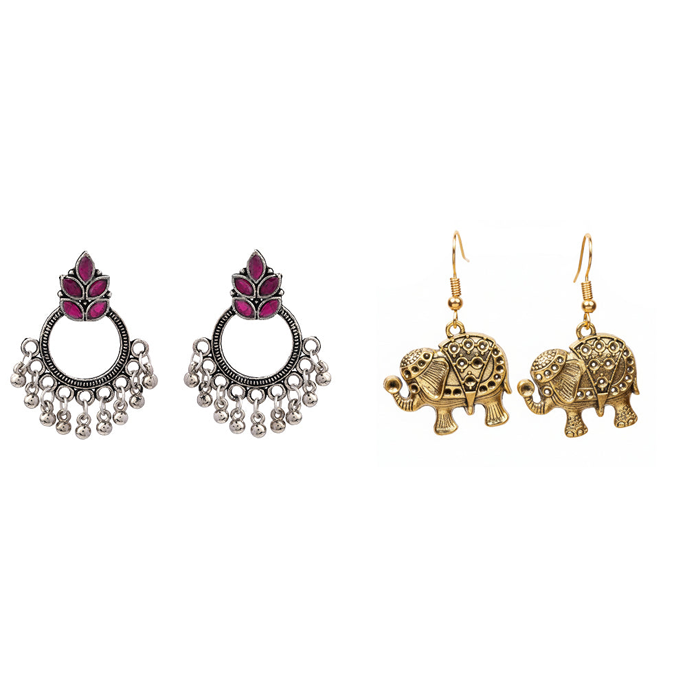 Fine Shine stud earrings (Red)&Trunk twist dangler earrings Combo set