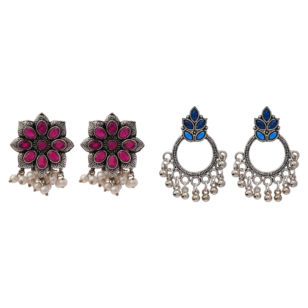 Jugni vibrant stud earrings (Red)&Fine Shine stud earrings (Blue) Combo set