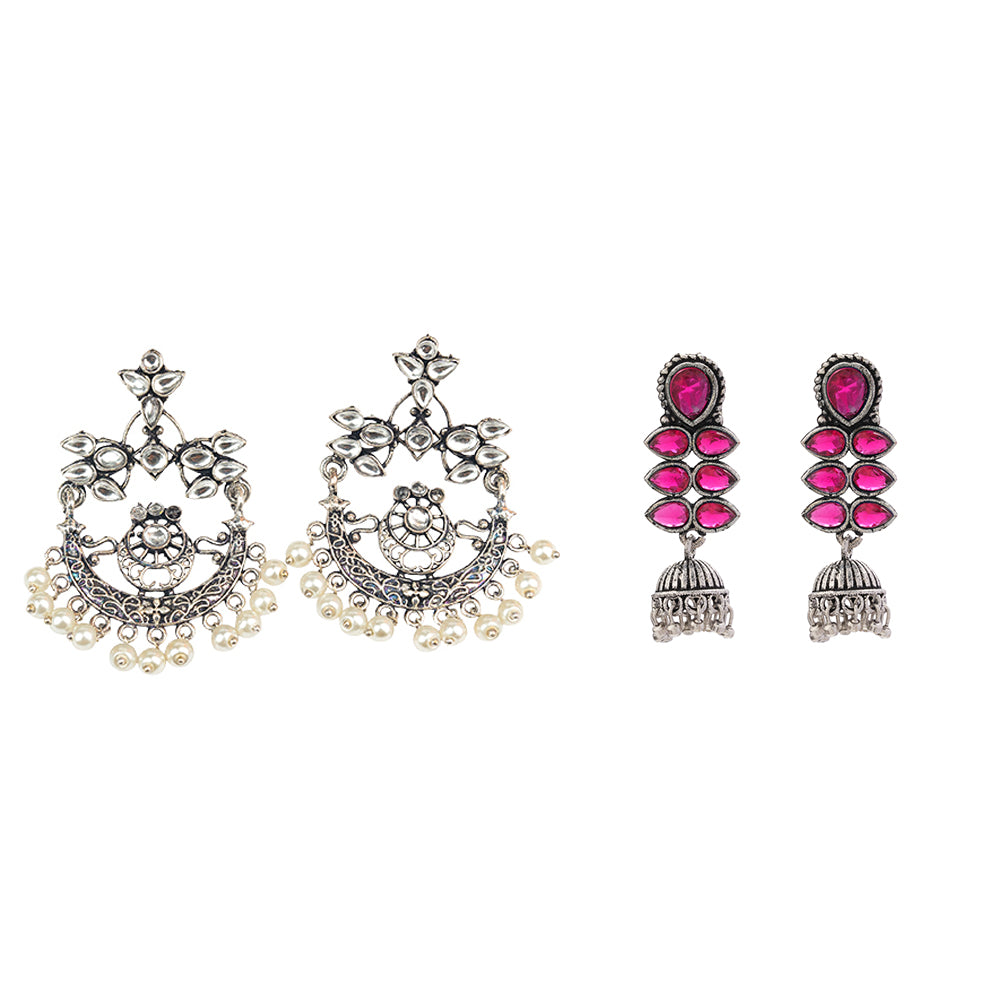 Carved Charm Dangler earrings &  Dazzle Dash Jhumki earring Combo set