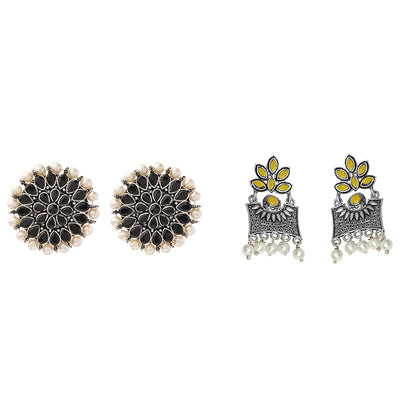 Carved Charm Dangler earrings &  Flora-Aura stone studded dangler earrings (Yellow) Combo set