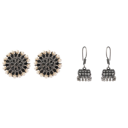Carved Charm Dangler earrings &  Tiny Twinkle jhumki earring (Silver) Combo set