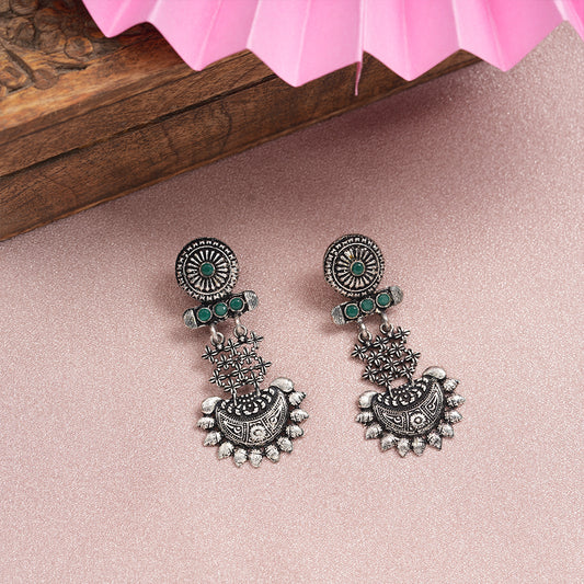 Green Stone Studded Rajwada Style Statement Danglers