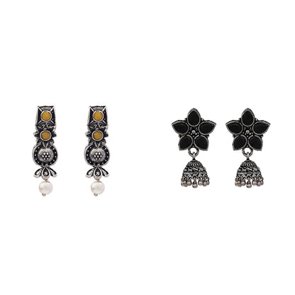 Beauty Bloom ghunghroo jhumki earring (Black)&Wonderful wildflower oxidised stud earrings (Yellow) Combo set