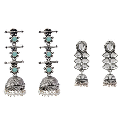 Dazzle Dash Jhumki earring (White)&Royal Triple Bell Layered Jhumka Earring (Mint) Combo set