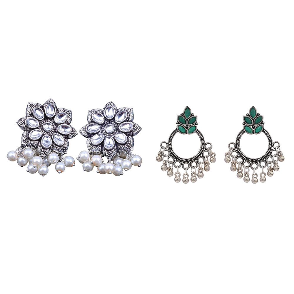 Jugni vibrant stud earrings (White)& Fine Shine stud earrings (Green) Combo set