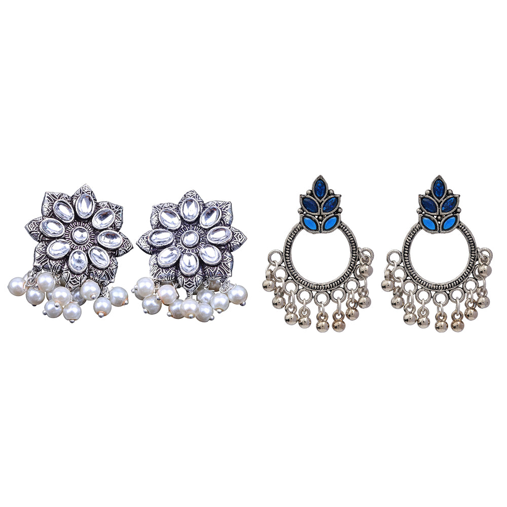 Jugni vibrant stud earrings (White)&Fine Shine stud earrings (Blue) Combo set