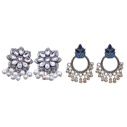 Jugni vibrant stud earrings (White)&Fine Shine stud earrings (Blue) Combo set