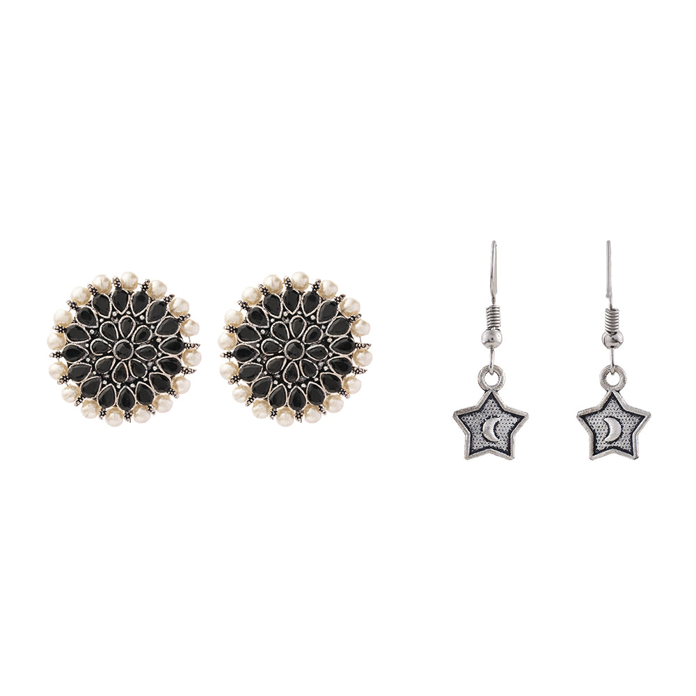 Carved Charm Dangler earrings &  You're a star dangler earrings (Silver) Combo set