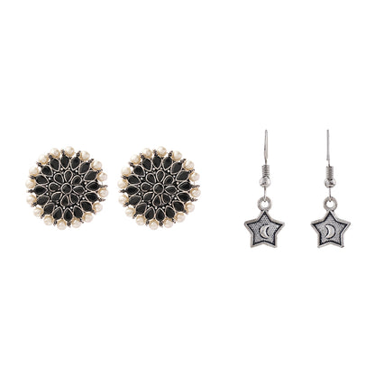 Carved Charm Dangler earrings &  You're a star dangler earrings (Silver) Combo set