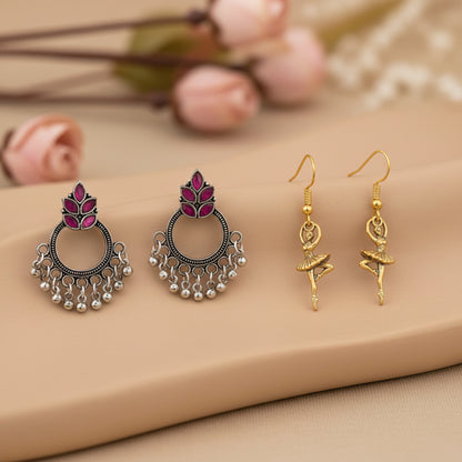 Fine Shine stud earrings (Red)&Cloud nine dangler earrings Combo set