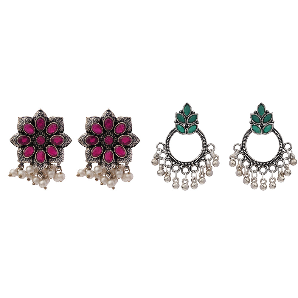 Jugni vibrant stud earrings (Red)&Fine Shine stud earrings (Green) Combo set