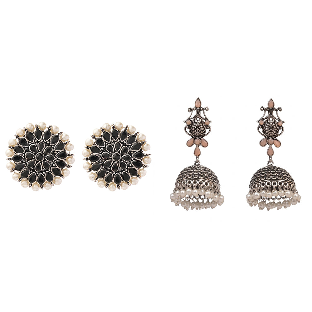Carved Charm Dangler earrings &  Kalash Kamal Jhumka earring (Light Orange) Combo set