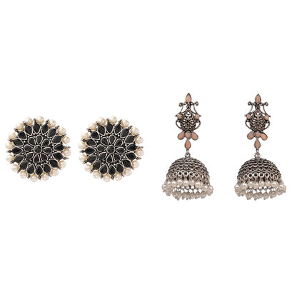 Carved Charm Dangler earrings &  Kalash Kamal Jhumka earring (Light Orange) Combo set