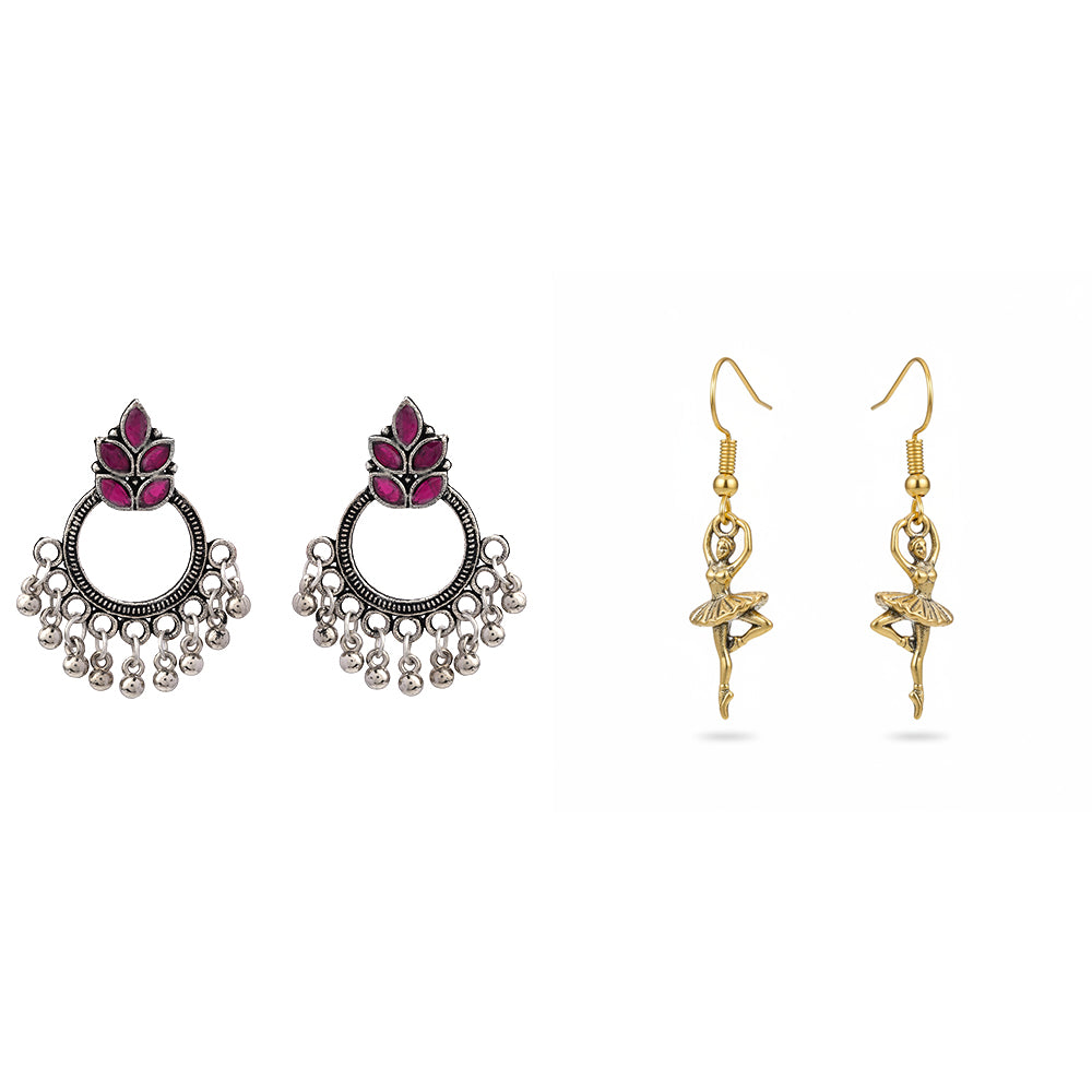 Fine Shine stud earrings (Red)&Cloud nine dangler earrings Combo set