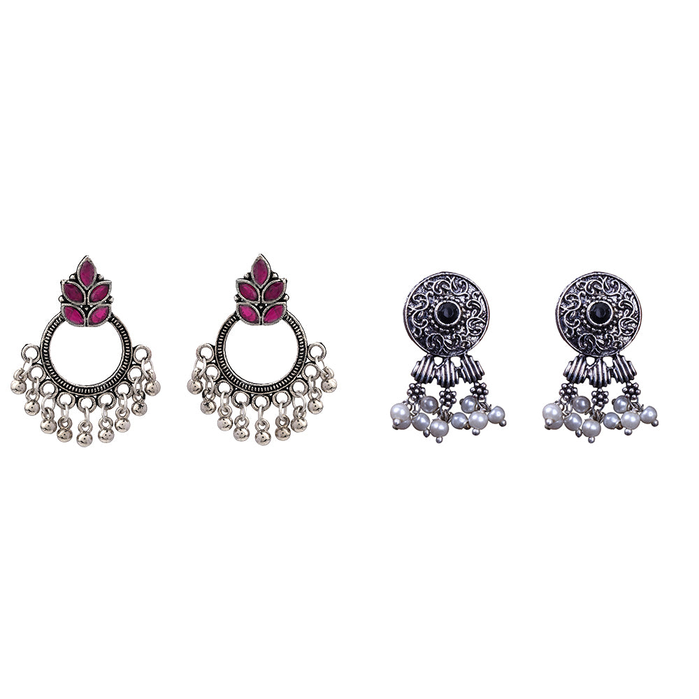 Fine Shine stud earrings (Red)&Button rays stud earring (Black) Combo set