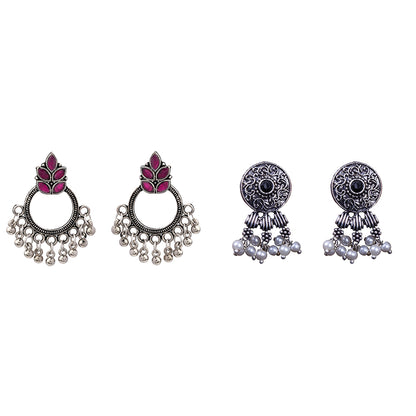 Fine Shine stud earrings (Red)&Button rays stud earring (Black) Combo set