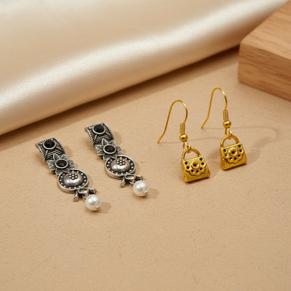 Wonderful wildflower oxidised stud earrings (Black)&Bling Bag Dangler Combo set